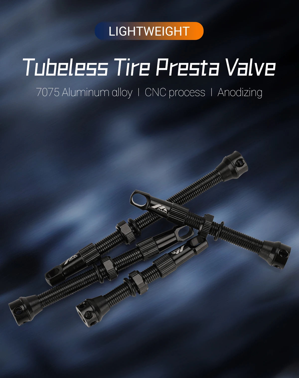 Válvulas Tubeless Presta MANA — Par, 40–100 mm