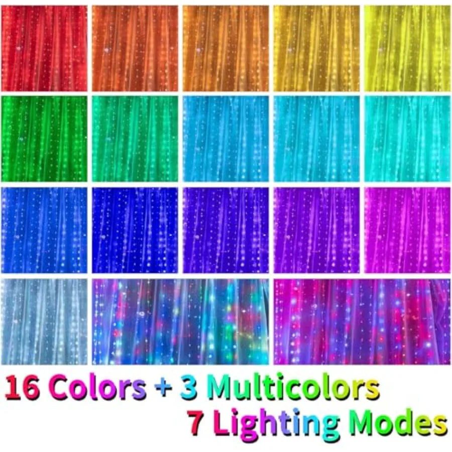 16 Color Curtain Lights 400 LED Twinkle Backdrop with Remote