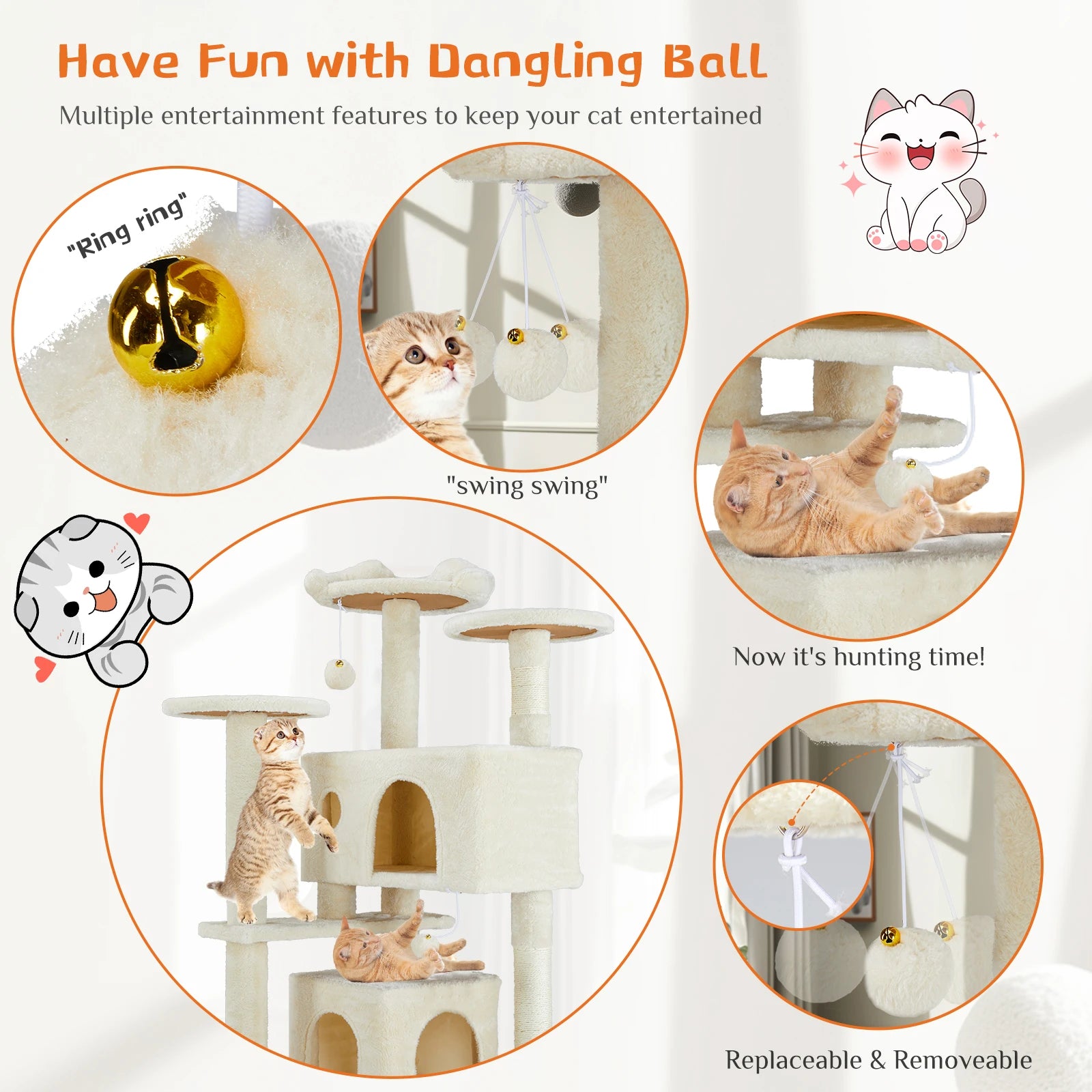 54in Multi-Level Cat Tree Tower with Condo & Sisal Scratching Posts