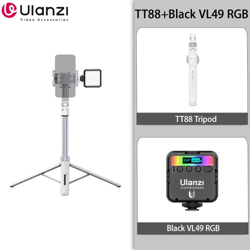 Ulanzi TT88 1.44M Overhead Selfie Stick Phone Tripod with Magnetic Clamp Wireless Remote Extension Tripod for LiveStreaming Vlog 