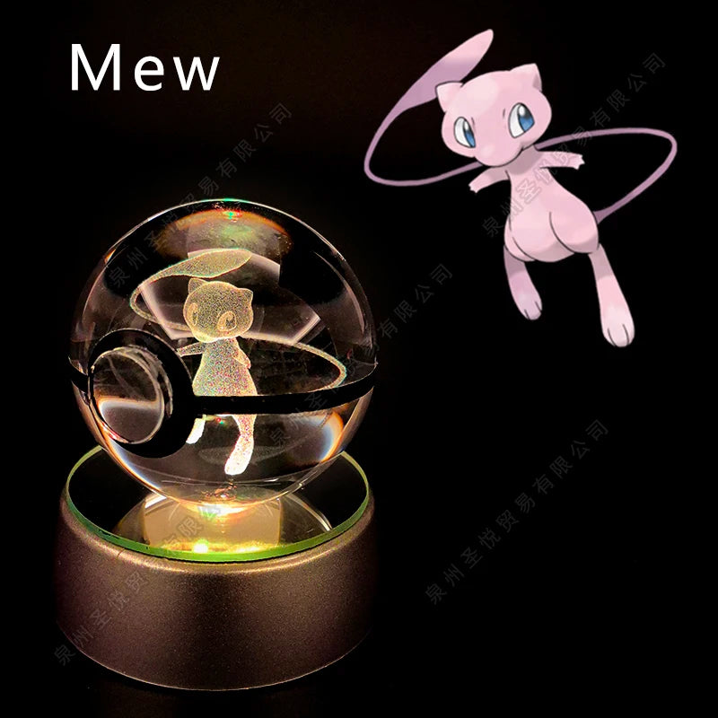 Pokemon Crystal Ball 3D Pikachu Gengar Mewtwo Night Light Lamp Pokeball 3D Glass Pokemon Crystal Ball Statue Kids Birthday Gift 