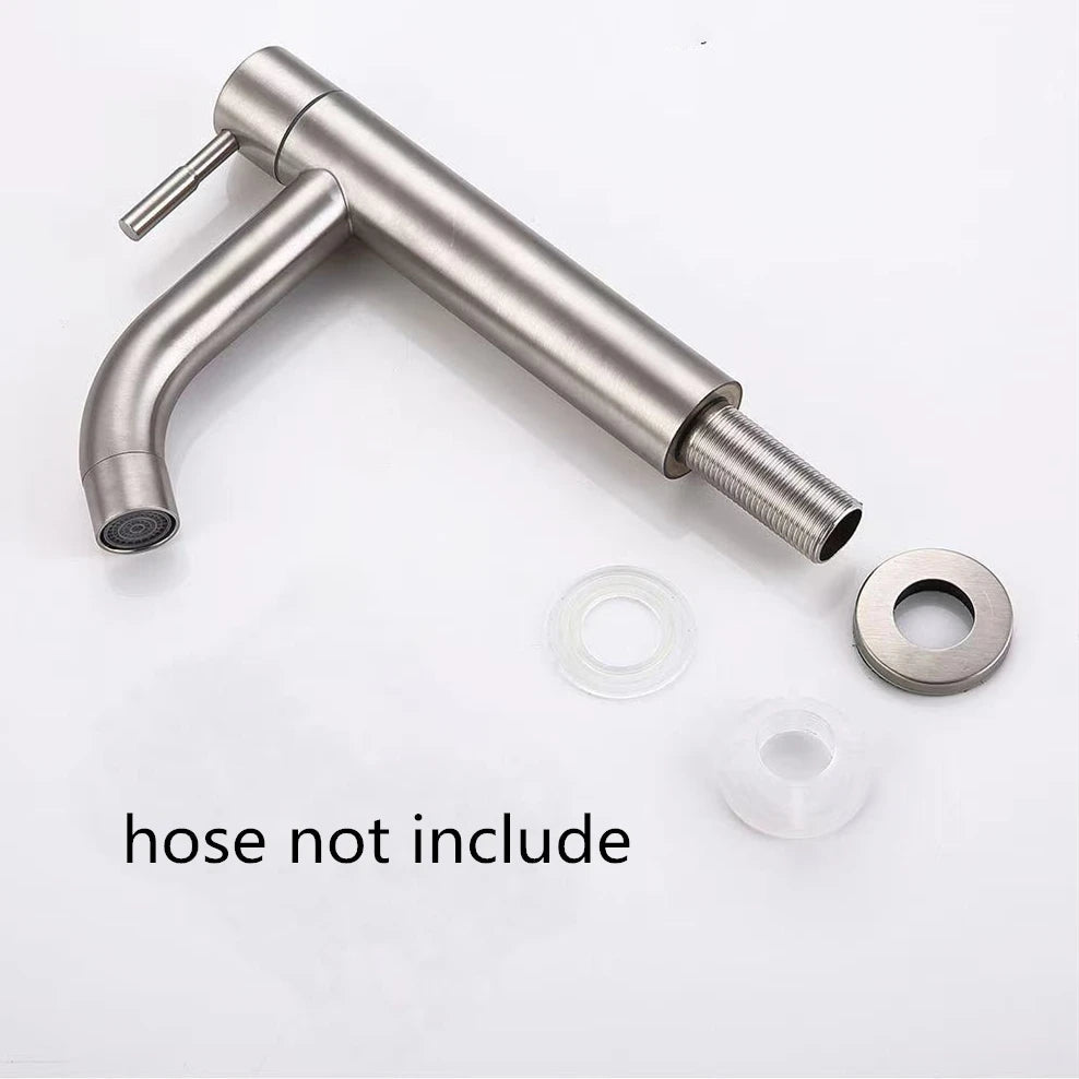 Stainless Steel Single Cold Water Tap Black Basin Fauct Silver Deck Mounted Lengthening and Raising Basin Sink Tap 