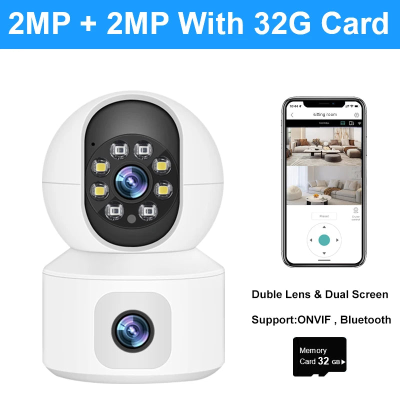 Caméra de sécurité WiFi à double objectif 6MP avec suivi automatique et audio
