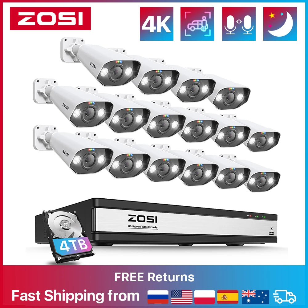 ZOSI 16-Channel 8MP PoE Security Camera System with 4TB HDD