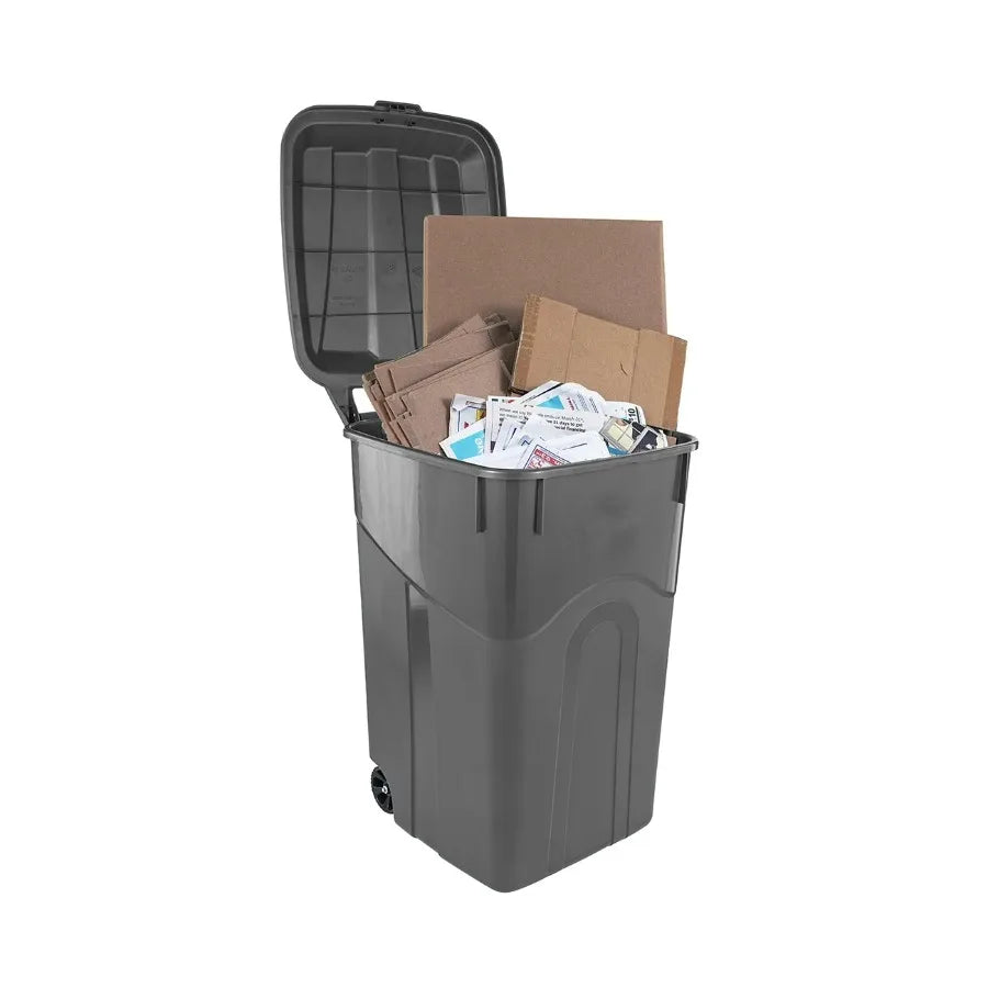 2 Pack 45 Gallon Wheeled Garbage Cans with Attached Lid
