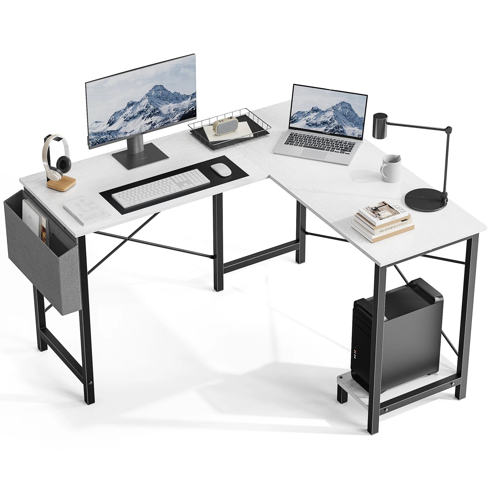50 Inch L-Shaped Corner Desk with CPU Shelf & Storage Bag