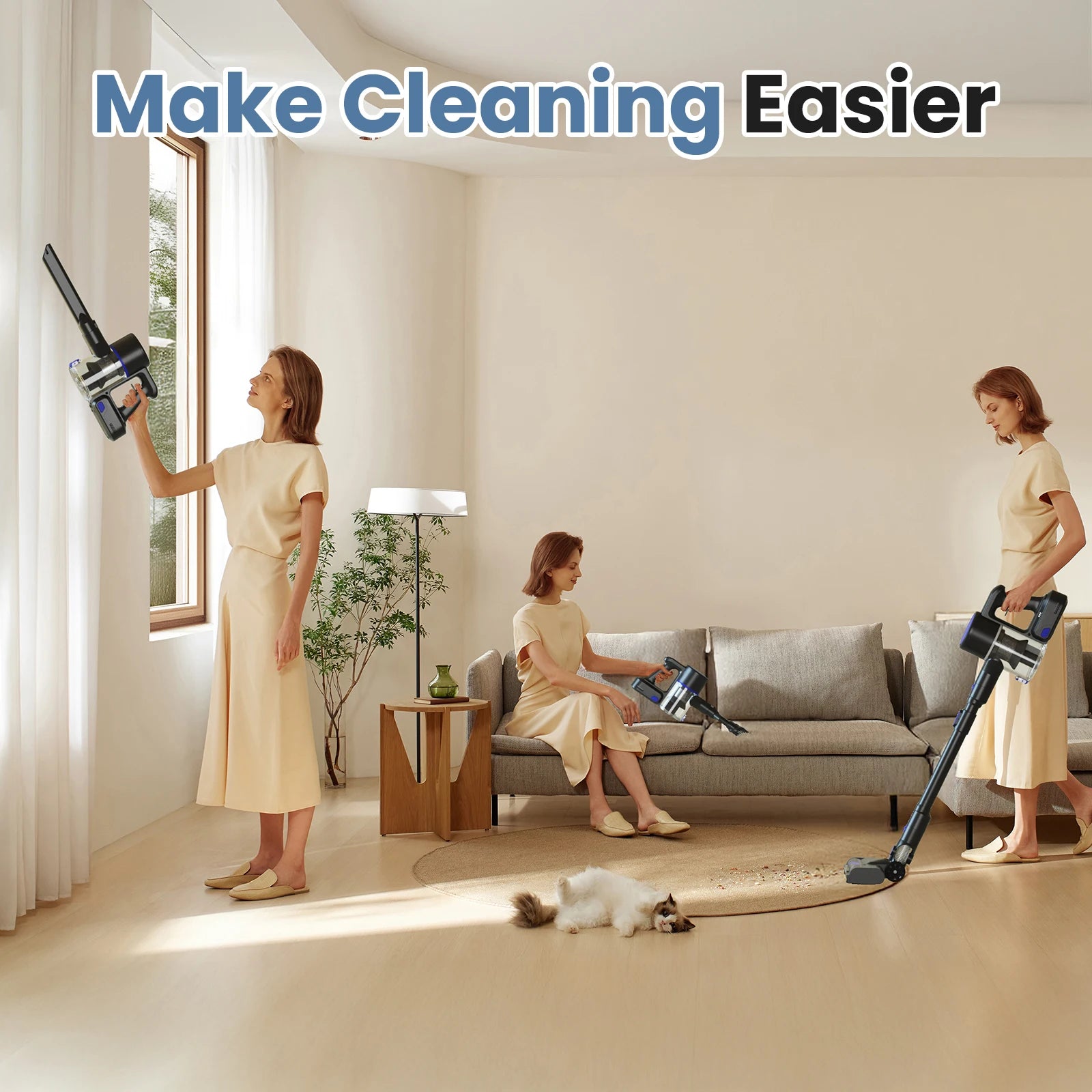 Cordless Stick Vacuum with LED Brush, Wall Mount & 3 Head Tools