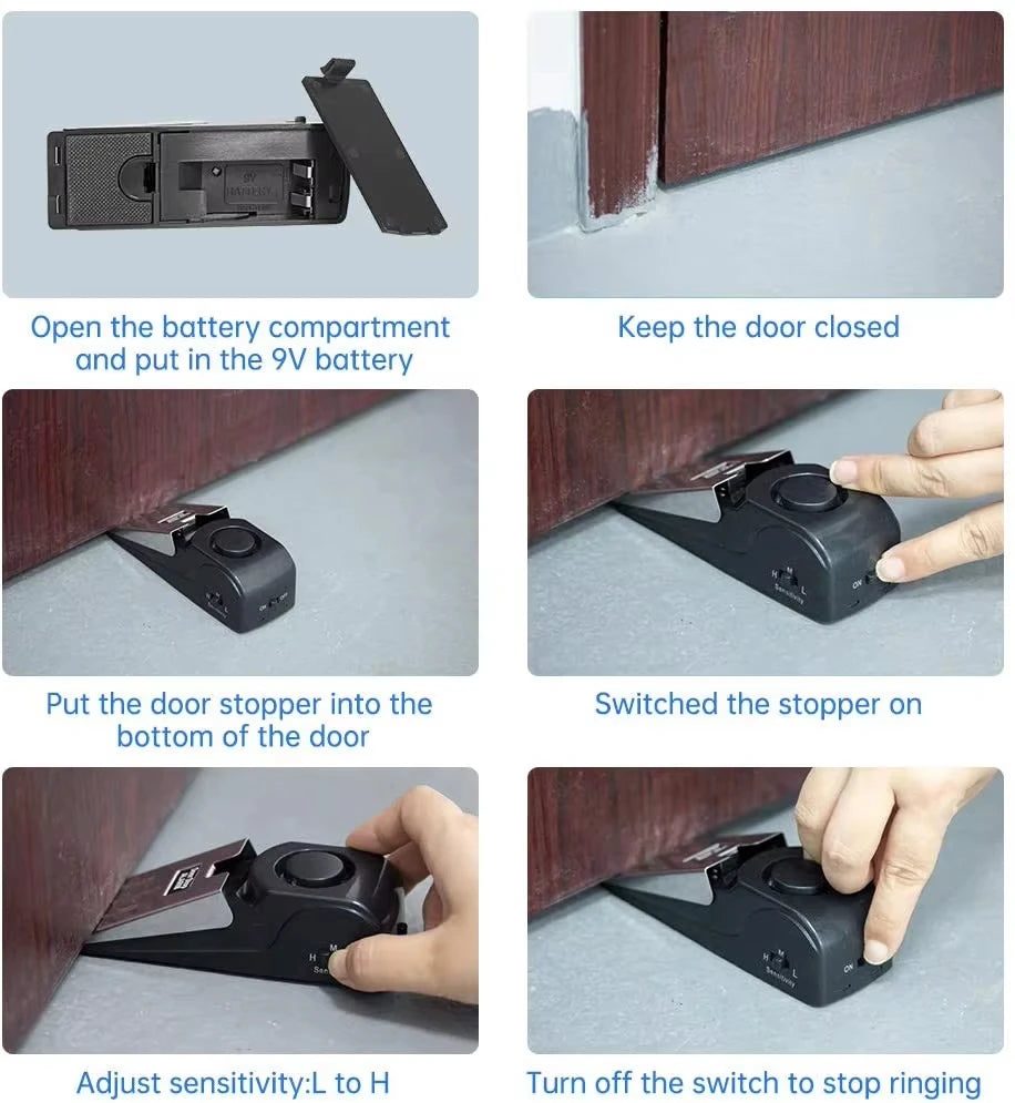 Ștergător de ușă cu dop universal 120dB, portabil, trepte, reglaj sensibilitate, securitate, pentru casă, cămin, călătorii