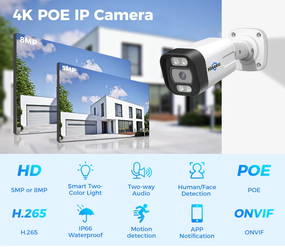 4K 8MP PoE IP Bullet Security Camera with Two-Way Audio