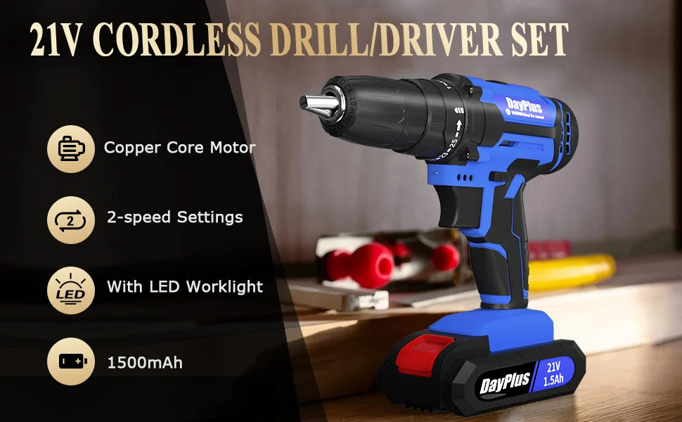 21V Cordless Drill and Electric Screwdriver Kit