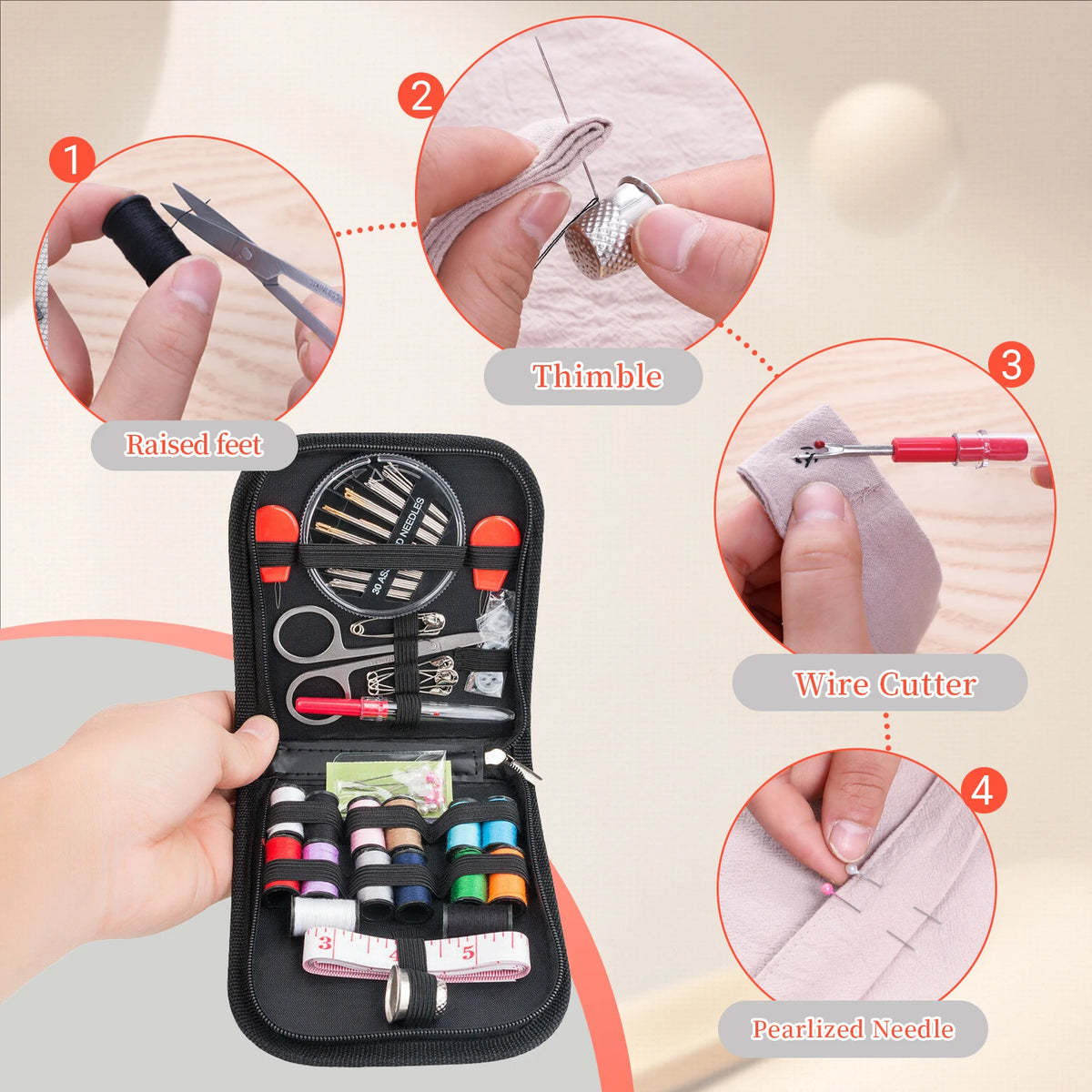 68-Piece Portable Sewing Kit with Zip Case