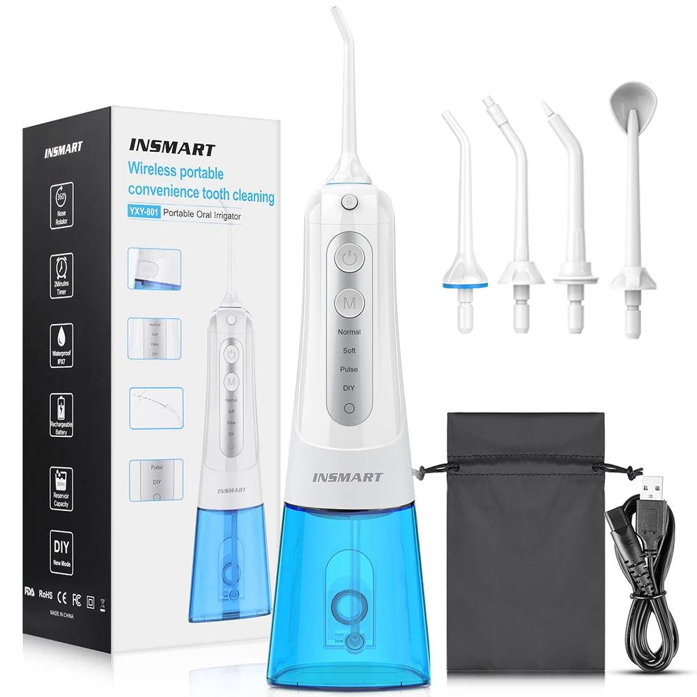 INSMART Oral Irrigator Dental Water Flosser Teeth Whitening Waterproof Portable Dental Water Jet Floss 300ML Teeth Cleaner 