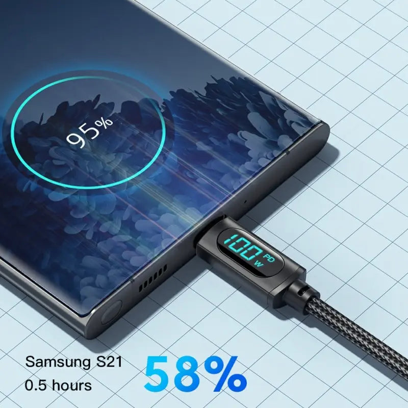 100W USB-C Charging Cable with LED Power Display