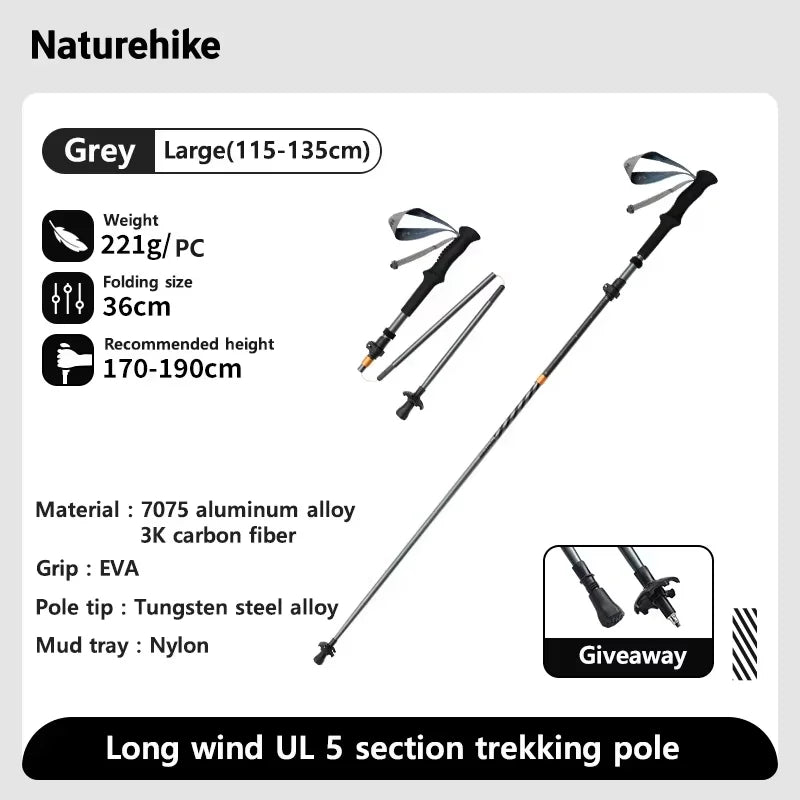 Carbon Fiber Trekking Poles Adjustable 103–135cm Ultralight Hiking Sticks
