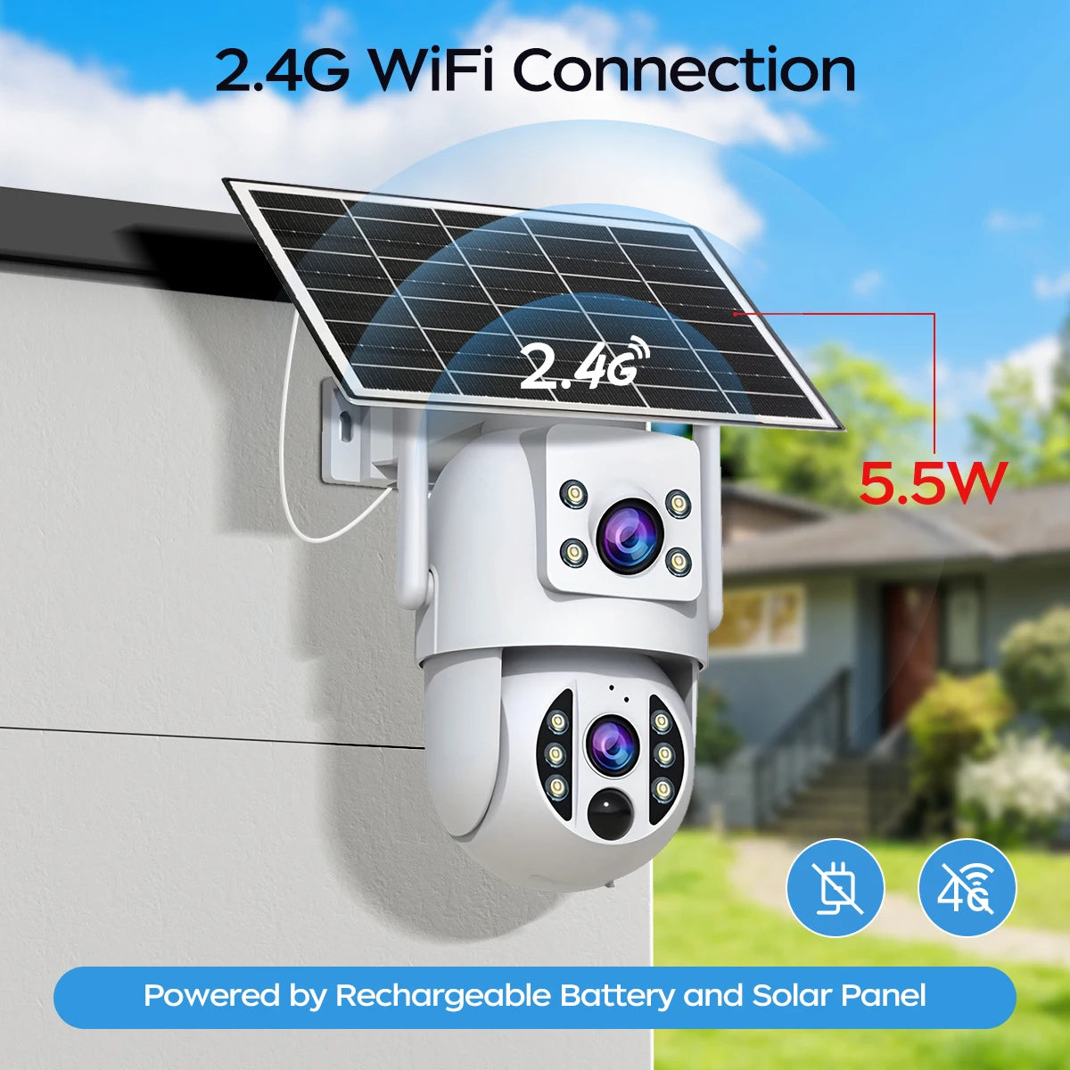 4K 6MP WiFi Solar Outdoor Dual Lens PTZ Security Camera