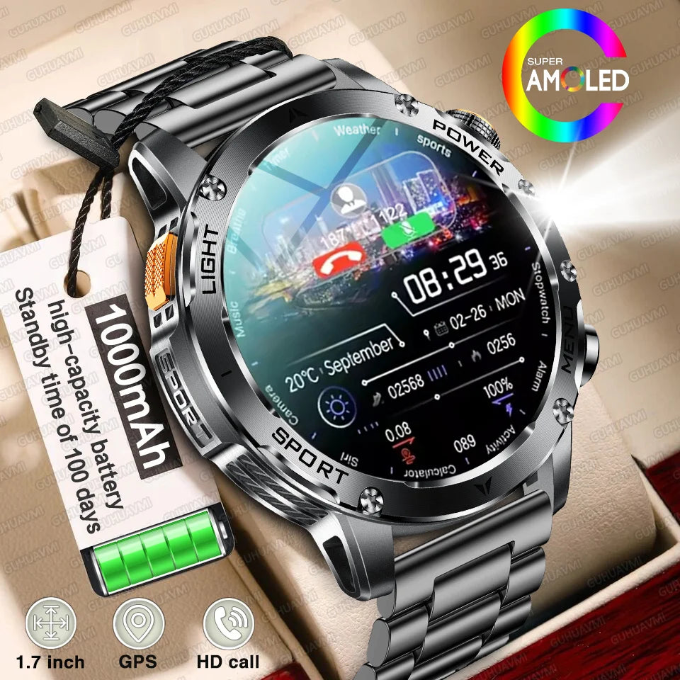 1,7-Inch Bluetooth Bel Smartwatch met Buitenverlichting