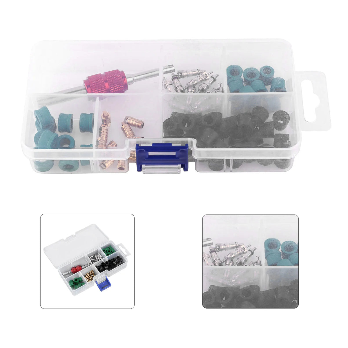 Valvola Kit per condizionatore Kit di riparazione Strumento di riparazione Cuori di valvola Guarnizioni O-ring Valvole Strumenti chiave per valvole