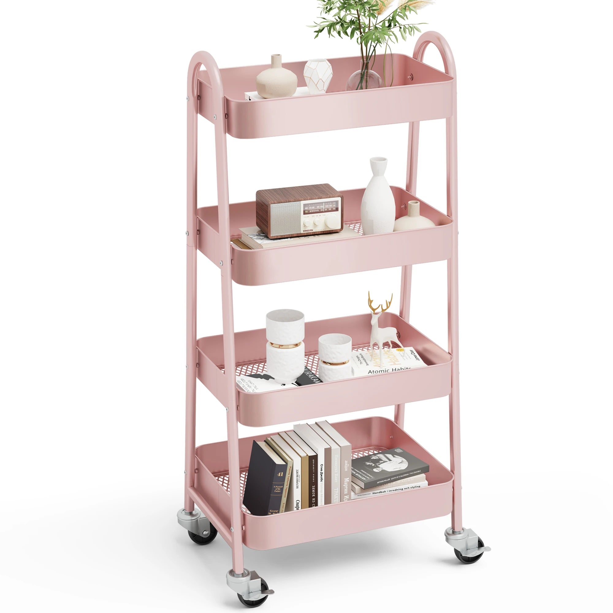 4-Tier Rolling Storage Cart with Lockable Wheels for Narrow Spaces