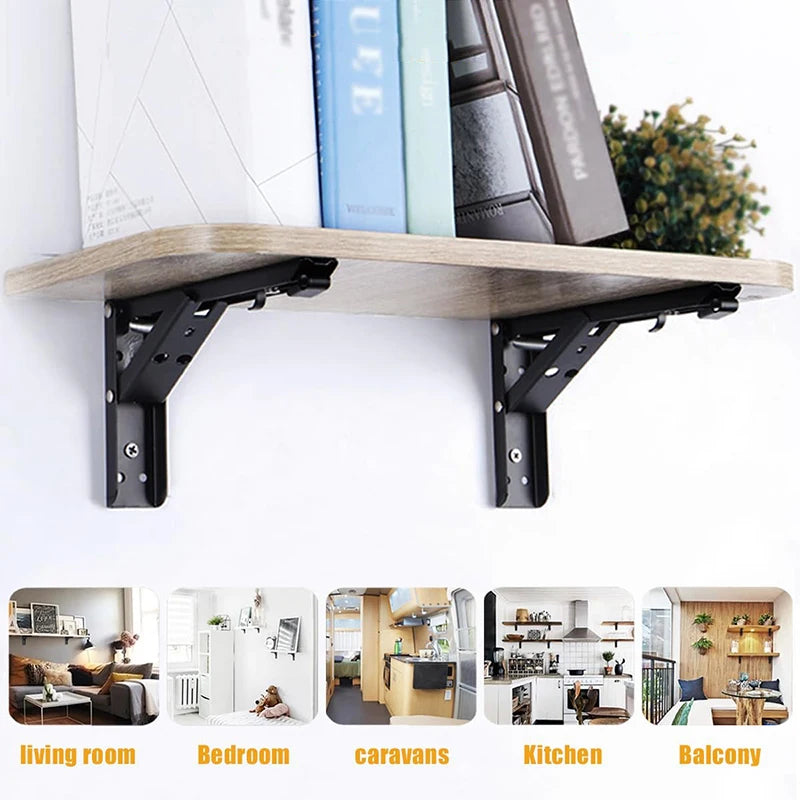 Folding Shelf Brackets, Black or Steel Finish, Pair
