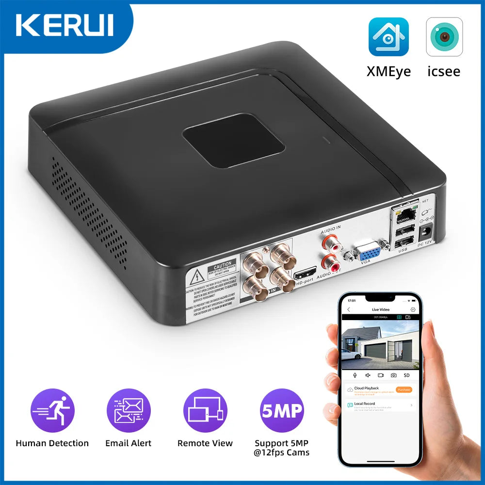 KERUI 4CH 5MP DVR Recorder with H.265 and 500G HDD