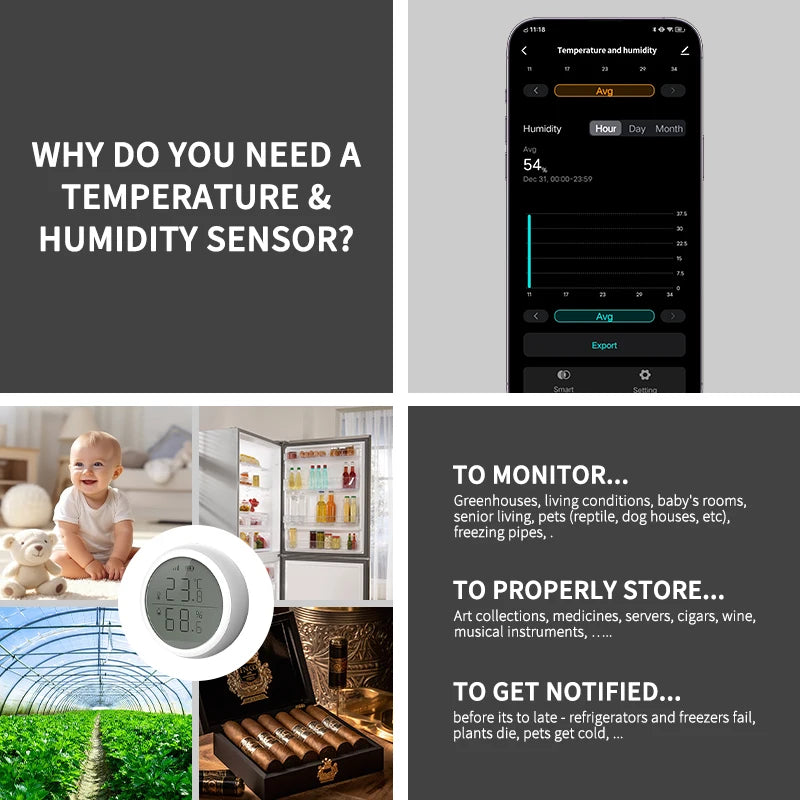Work with Tuya Smart ZigBee Thermometer Home Indoor Temperature And Humidity Se nsor LCD Display APP Voice Control Alexa Google Home Assistant