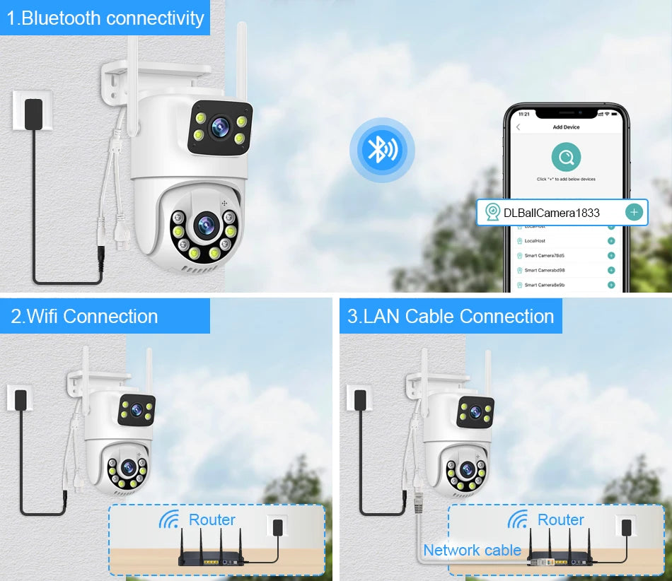 6MP PTZ WiFi IP Camera Dual Lens Dual Screen Outdoor Security Camera
