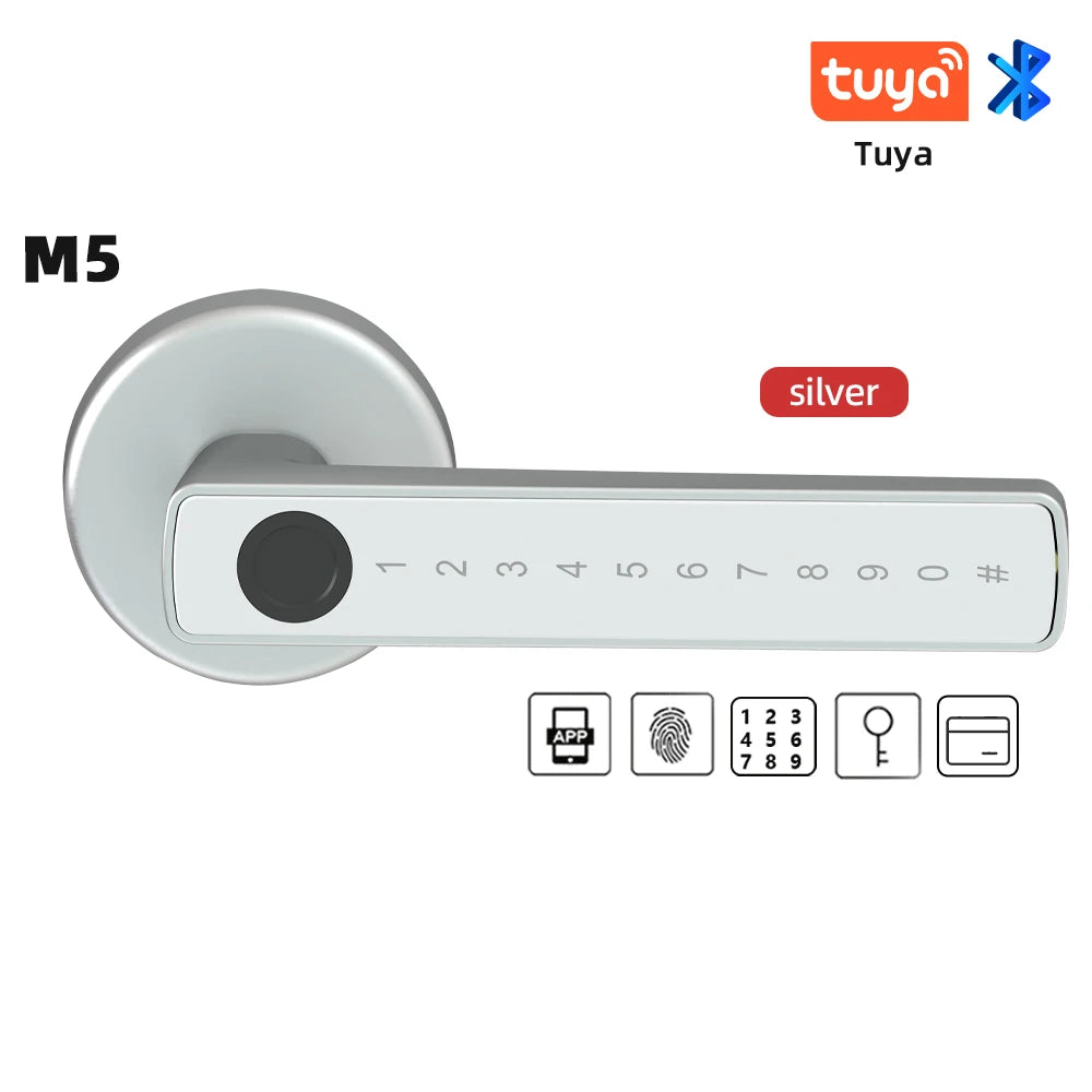 RAYKUBE M5 Tuya BLE Smart Fingerprint Door Lock Digital Electronic Lock with Password/Key/IC Card/ Smartlife/ Tuya APP Unlock 
