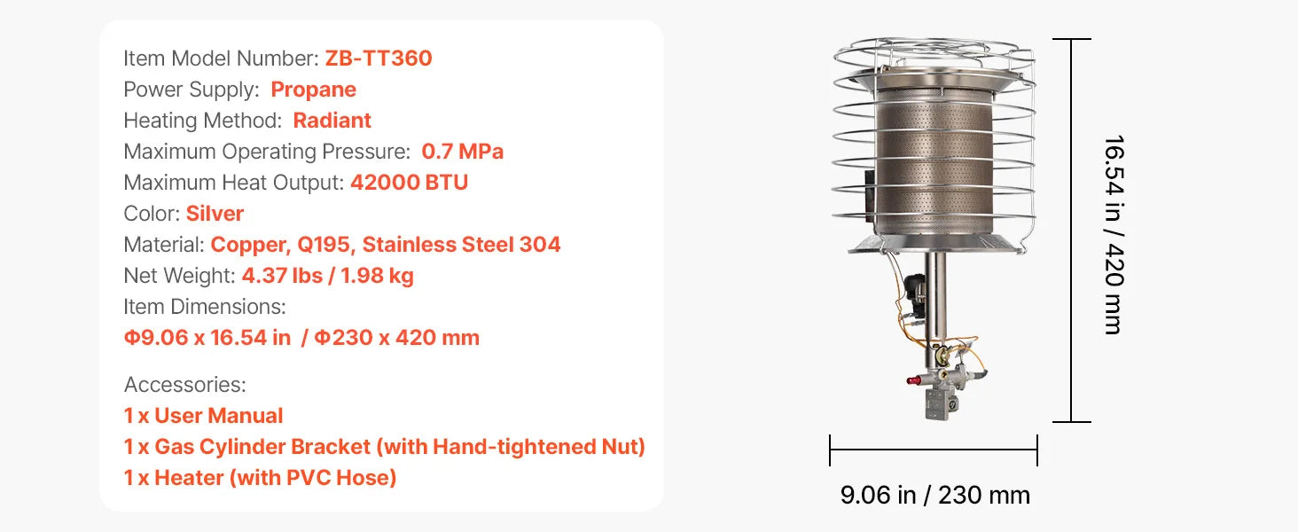 15000 BTU Propane Tank Top Heater with 180° Infrared Heat