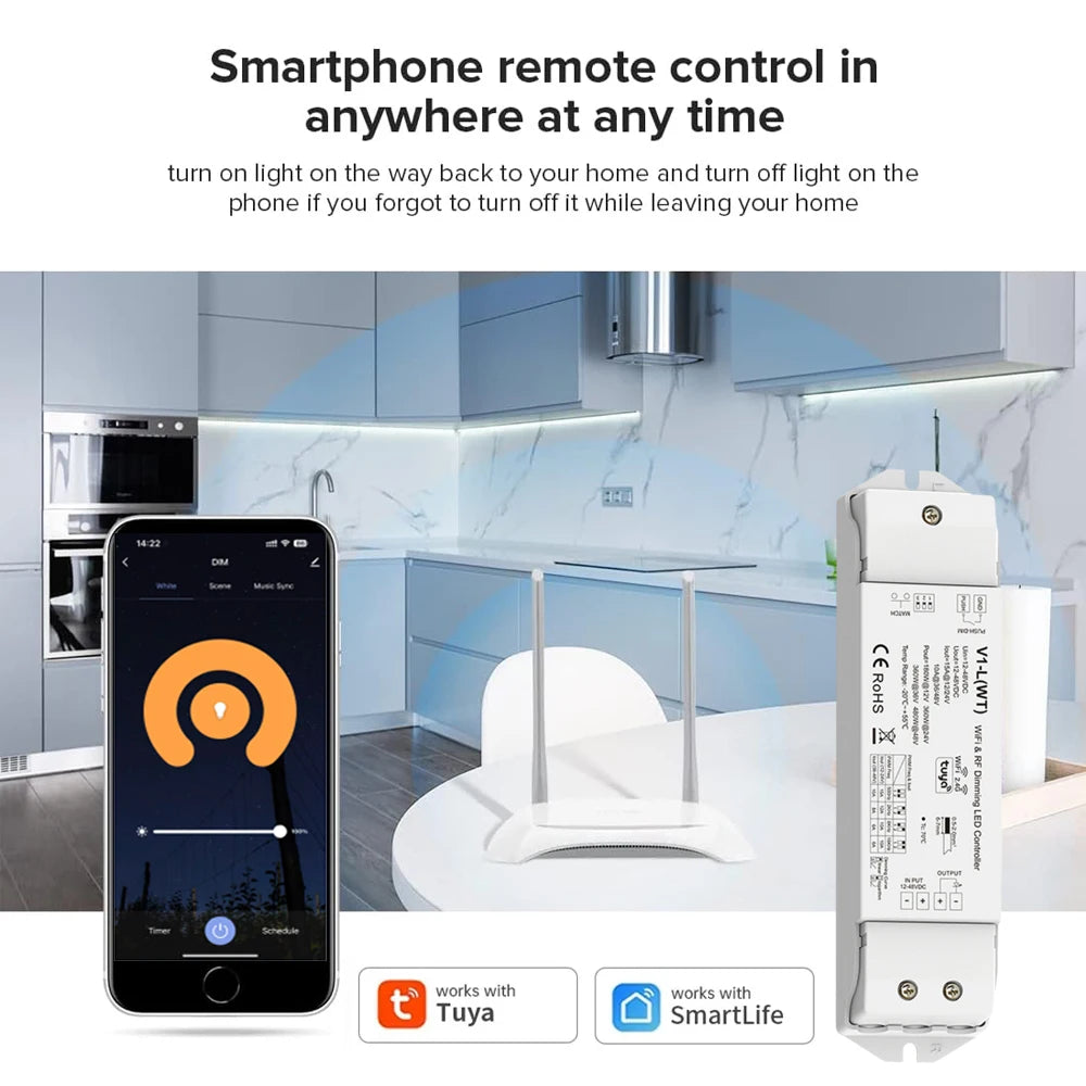 Kit Tuya con controller LED monocolore e telecomando