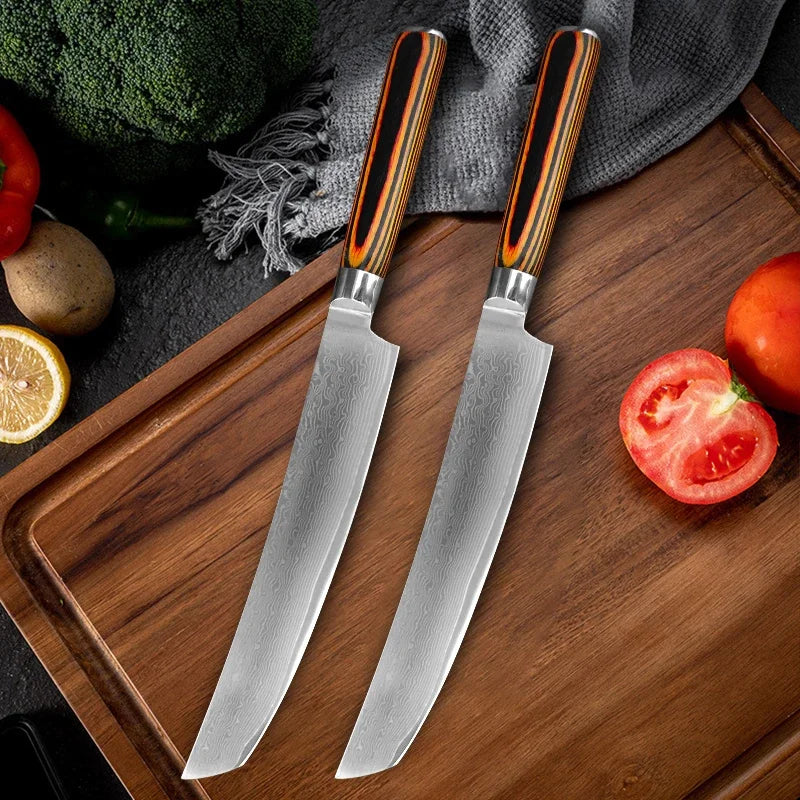 Professional Kitchen Knives Chef Cleaver Meat Wood Handle Japanese Damascus Steel Knife Slicing Fruit Fish Butcher Boning Knife 