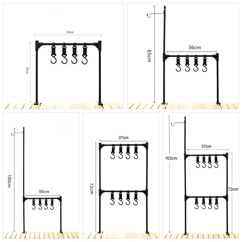 Camping Desktop Storage Rack with Hooks for Outdoor Tables