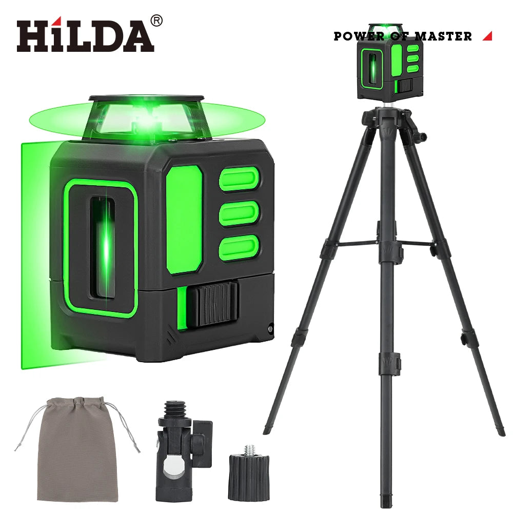 HILDA Laser Level 2 lines/5 Lines 360 Automatic Leveling Level Construction Tool Equipment Green Light Cross Laser Good Gift 
