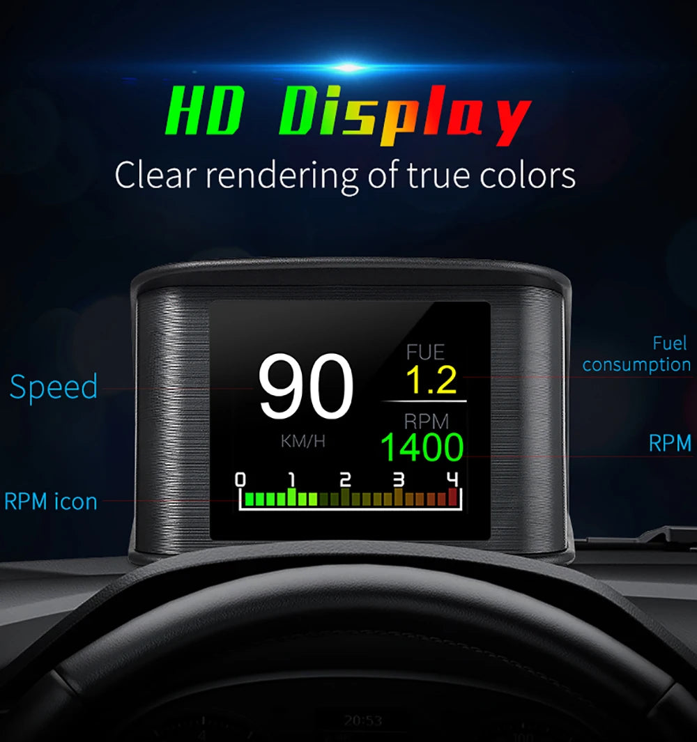OBD2 Head Up Display Digital Speedometer with Overspeed Alarm