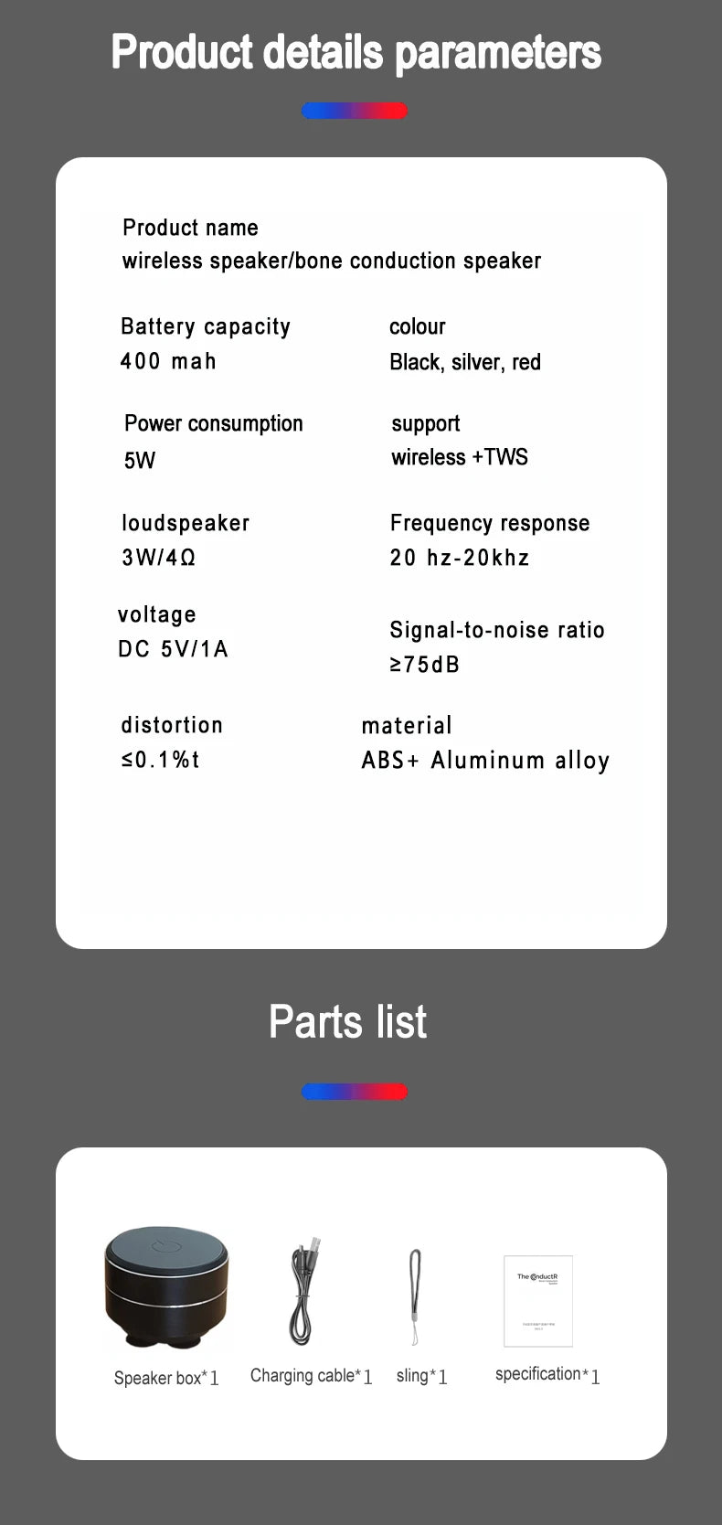 Bone conduction wireless speaker - sucker mount, TWS hi-fi sound enhanced bass, wearable loop, resonance features dynamic audio 