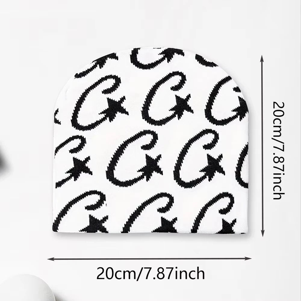 Fashionable Hip-Hop hat for women, Jacquard knitted hat with winter star pattern, warm hat for outdoors, suitable for Christmas