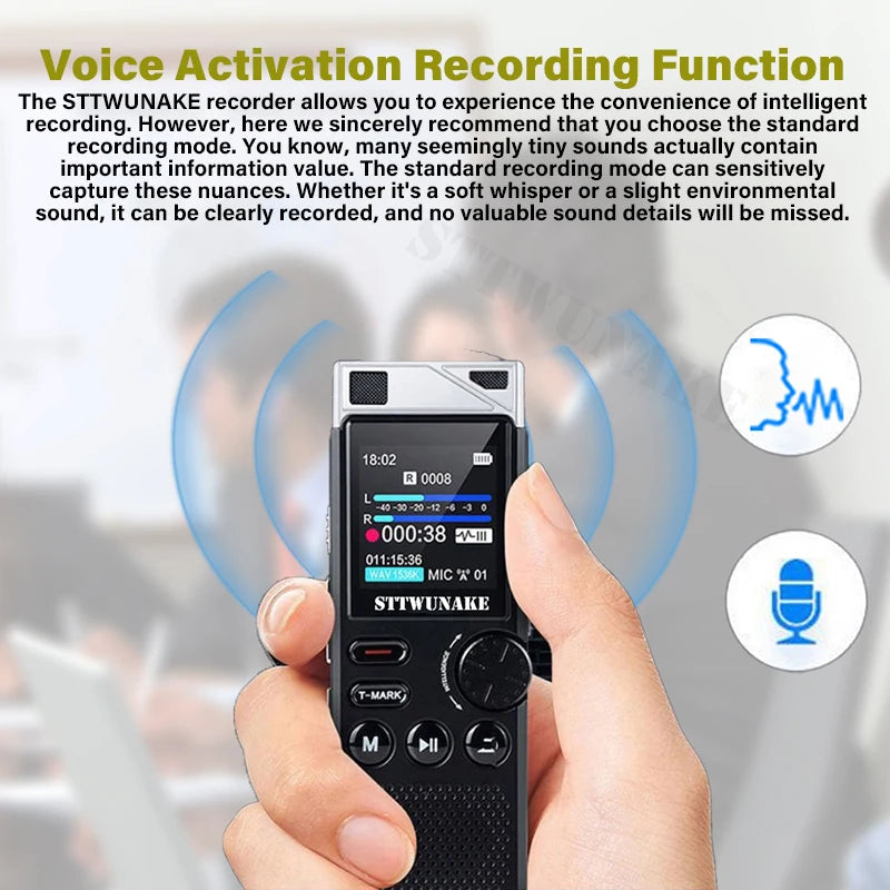 Voice Activation Recorder Dual-Core Ai Noise-Reducing Digital Recording Device STTWUNAKE 