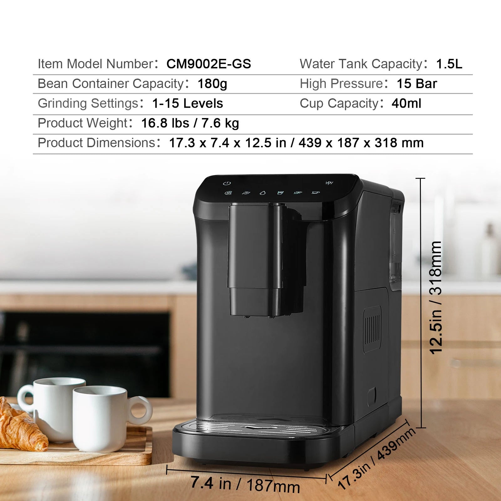 Automatic Espresso Machine with Grinder 15-Bar Coffee Maker 1.5L