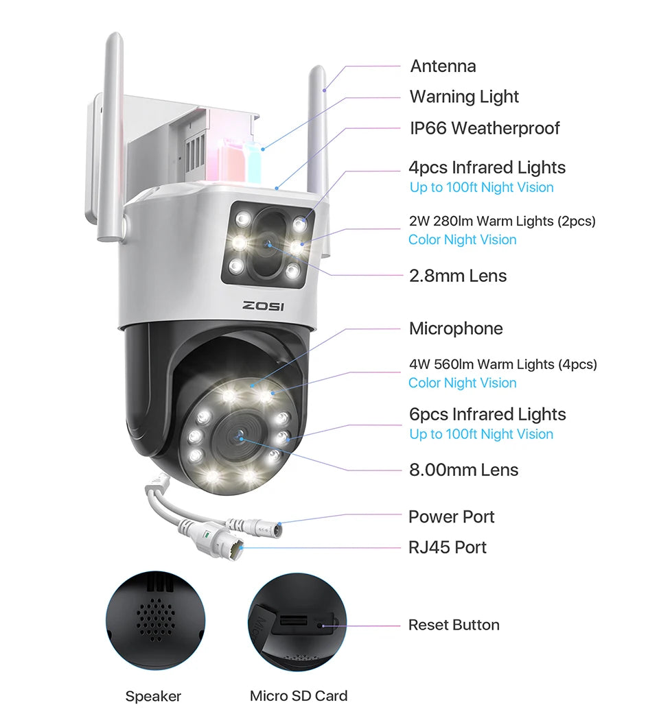 ZOSI C298 Max 4K 8MP Dual-Lens PTZ Security Camera