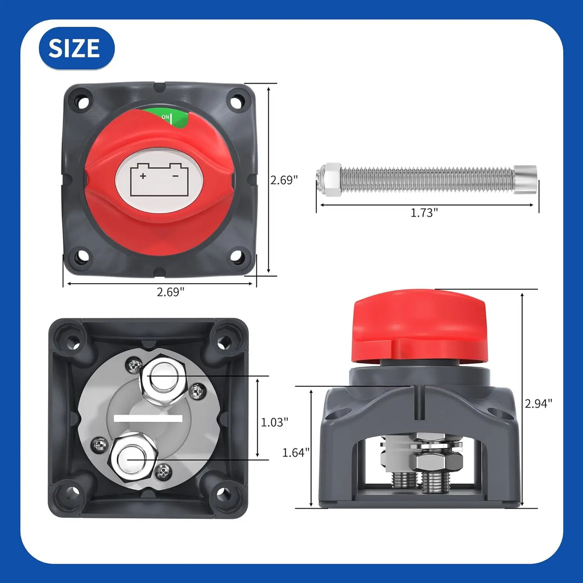 Interrupteur de déconnexion DaierTek 12V 48V Interrupteur Batterie RV Voiture Marine Interrupteur de batterie Coupure en cuivre pour bateau ATV UTV véhicules