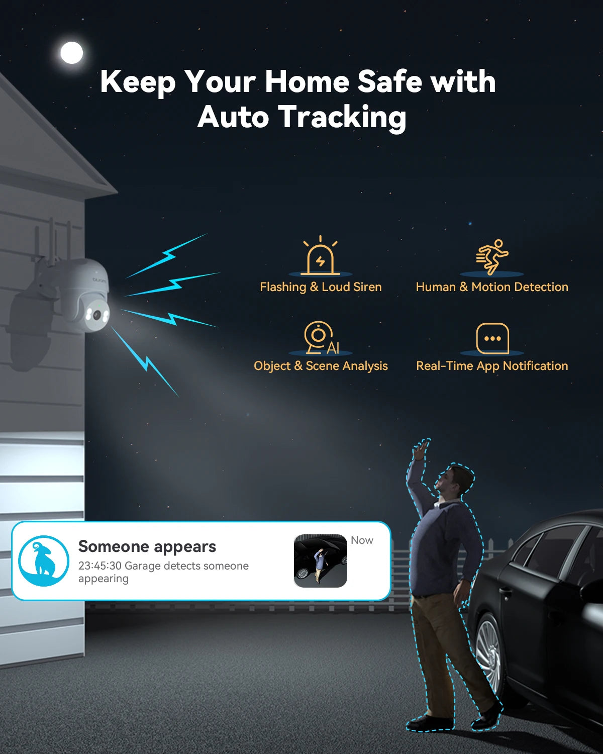 2K Outdoor Security Camera 360° PTZ with Color Night Vision