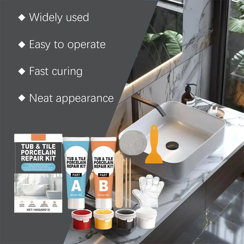 Tile Repair Agent Kit Paste Tile Ceramic Porcelain Repair Marble Floor Toilet Washbasin Crack Damage Break Fracture Caulk Repair