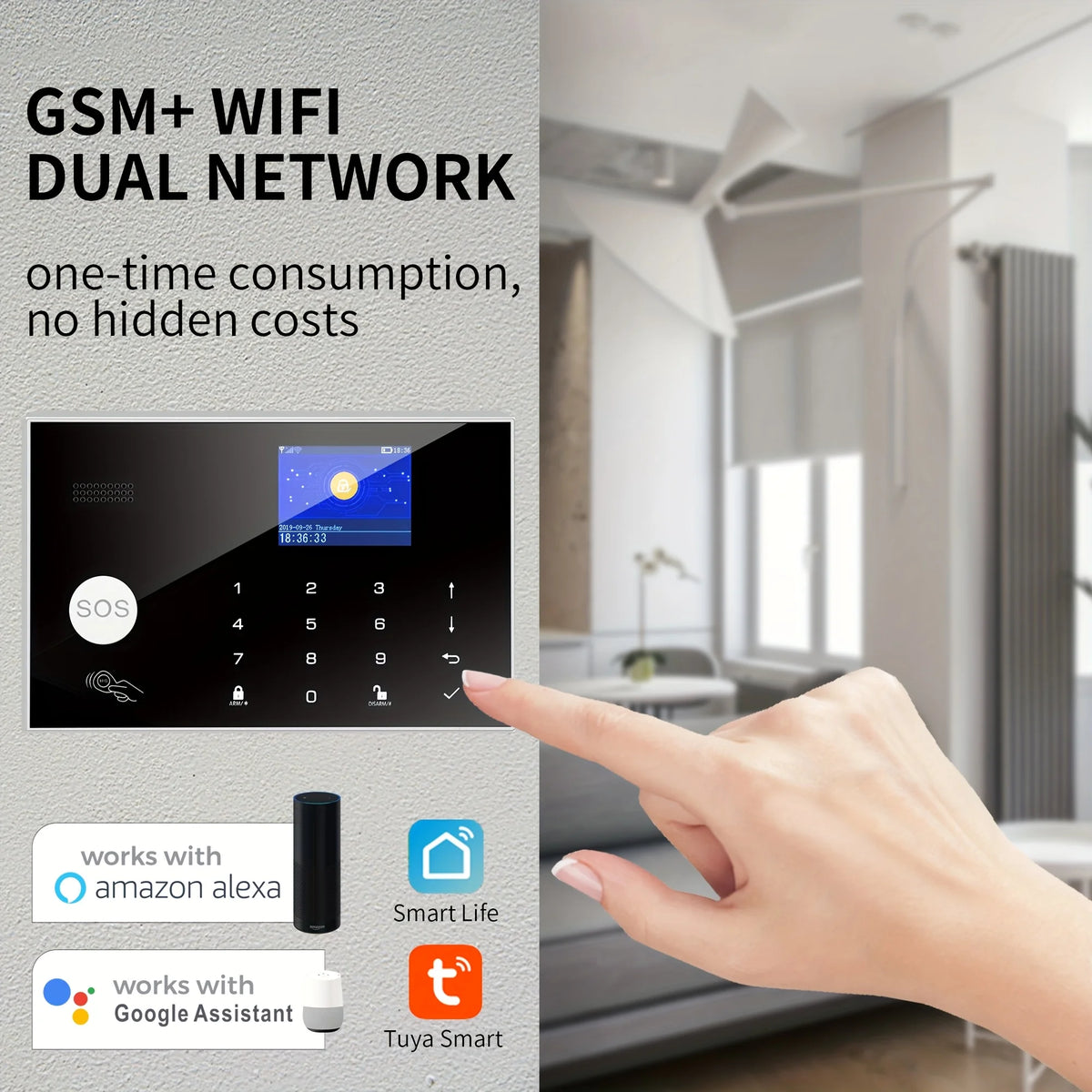Tugard Otthoni Biztonsági Rendszer Készlet, WiFi GSM, anti-tolvaj rendszer ajtó- és ablakérzékelővel, Tuya App támogatás, Alexa hangvezérlés