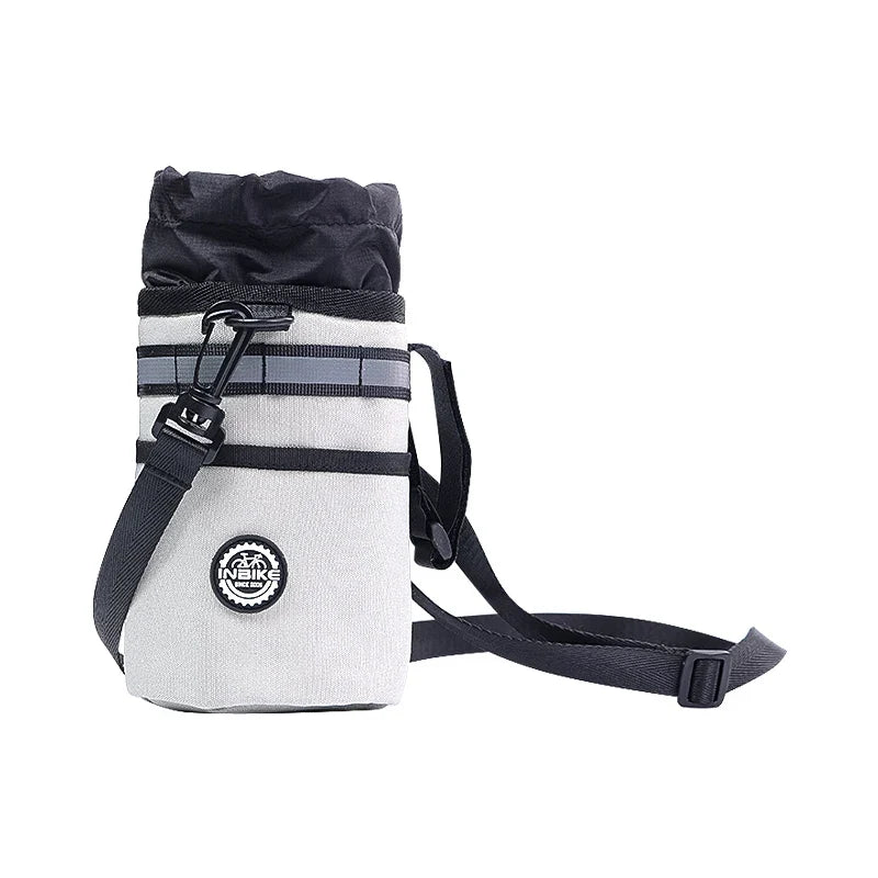 White bicycle bottle holder bag and shoulder strap