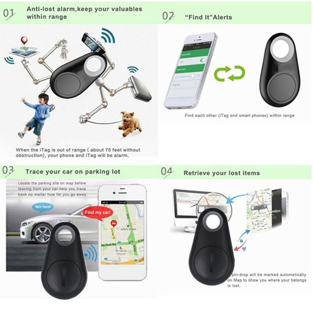 Mini Fashion Smart Dog Pets Bluetooth 4.0 GPS Tracker Anti-lost Alarm Tag Wireless Child Bag Wallet Key Finder Locator 