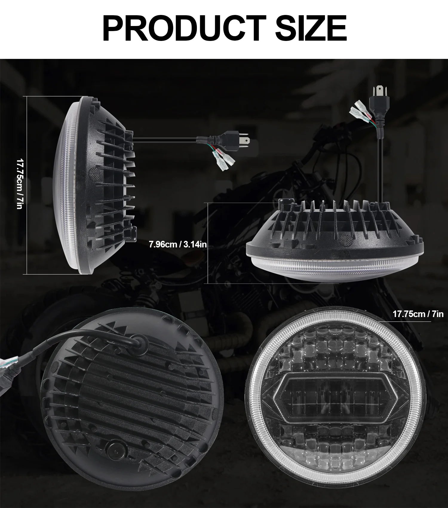 2PCS 7 inch LED Round Headlight DRL Round 7'' Car Moto Light with Yellow & White Angel Eye for Jeep Wrangler Harley Lada Niva