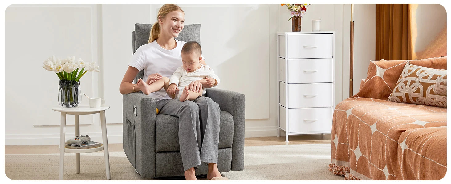Swivel Rocker Recliner Chair with Large Footrest and Deep Seat