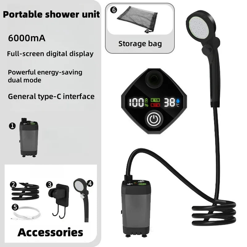 Rechargeable Portable Shower Pump with Display
