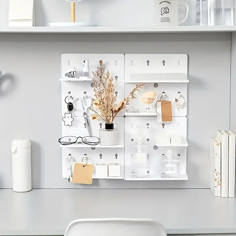 Wall-Mounted Pegboard with Shelf and Hooks, Two Tiers