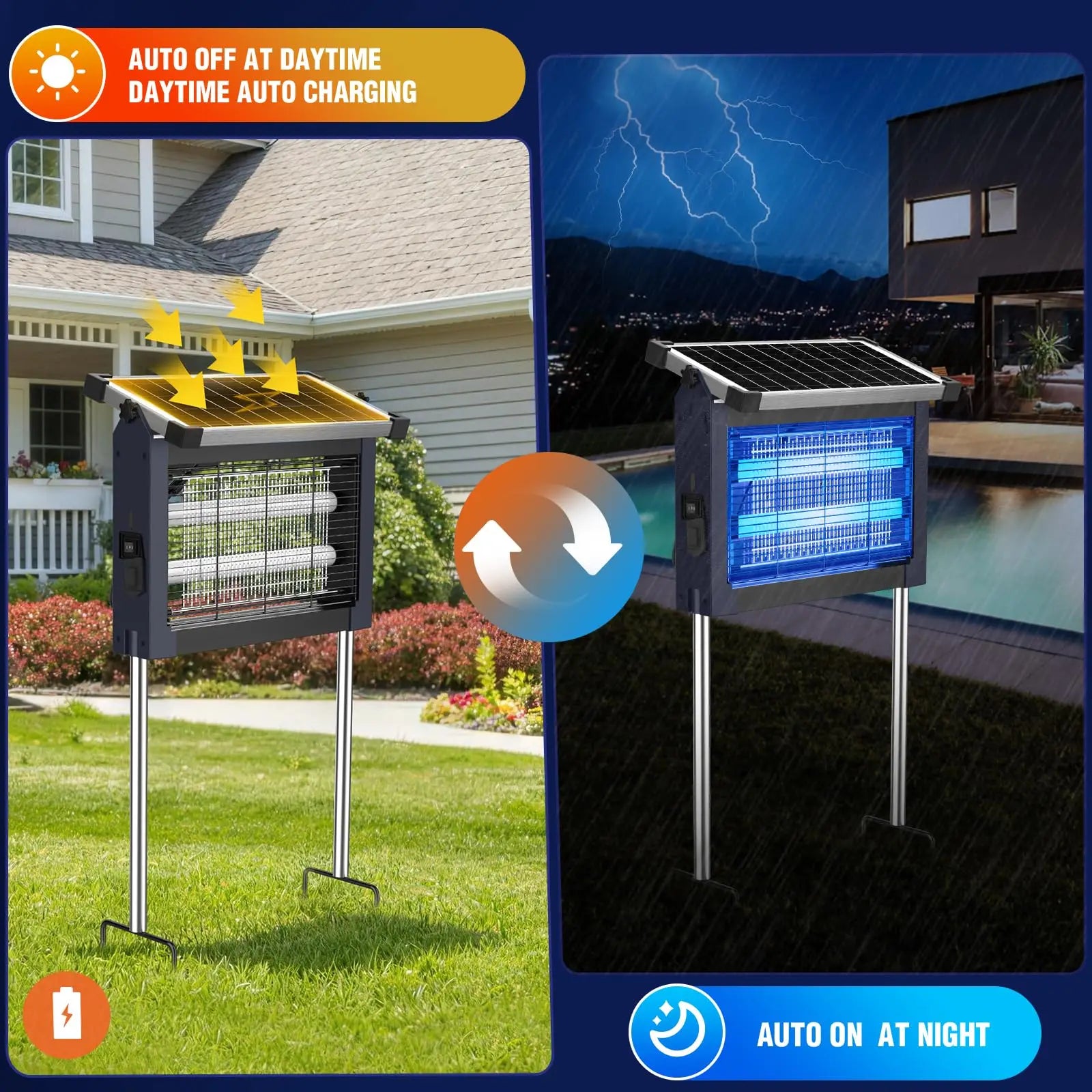 Solar Bug Zapper Outdoor 4500V Mosquito Killer with Auto Sensor