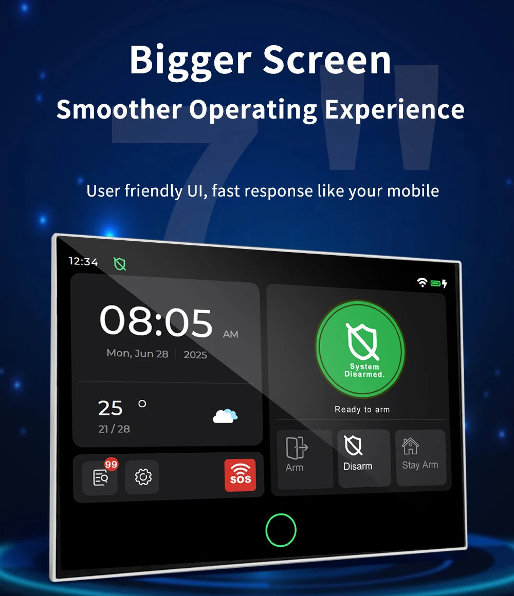 Tugard Bežični kućni sigurnosni alarm sustav 4G, WiFi GSM, 7-inčni IPS zaslon u boji, Tuya Smart App daljinsko upravljanje, kućni anti-kradni sigurnosni sustav